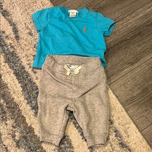 Polo Ralph Lauren size 3months T-Shirt and Gray Pants Set